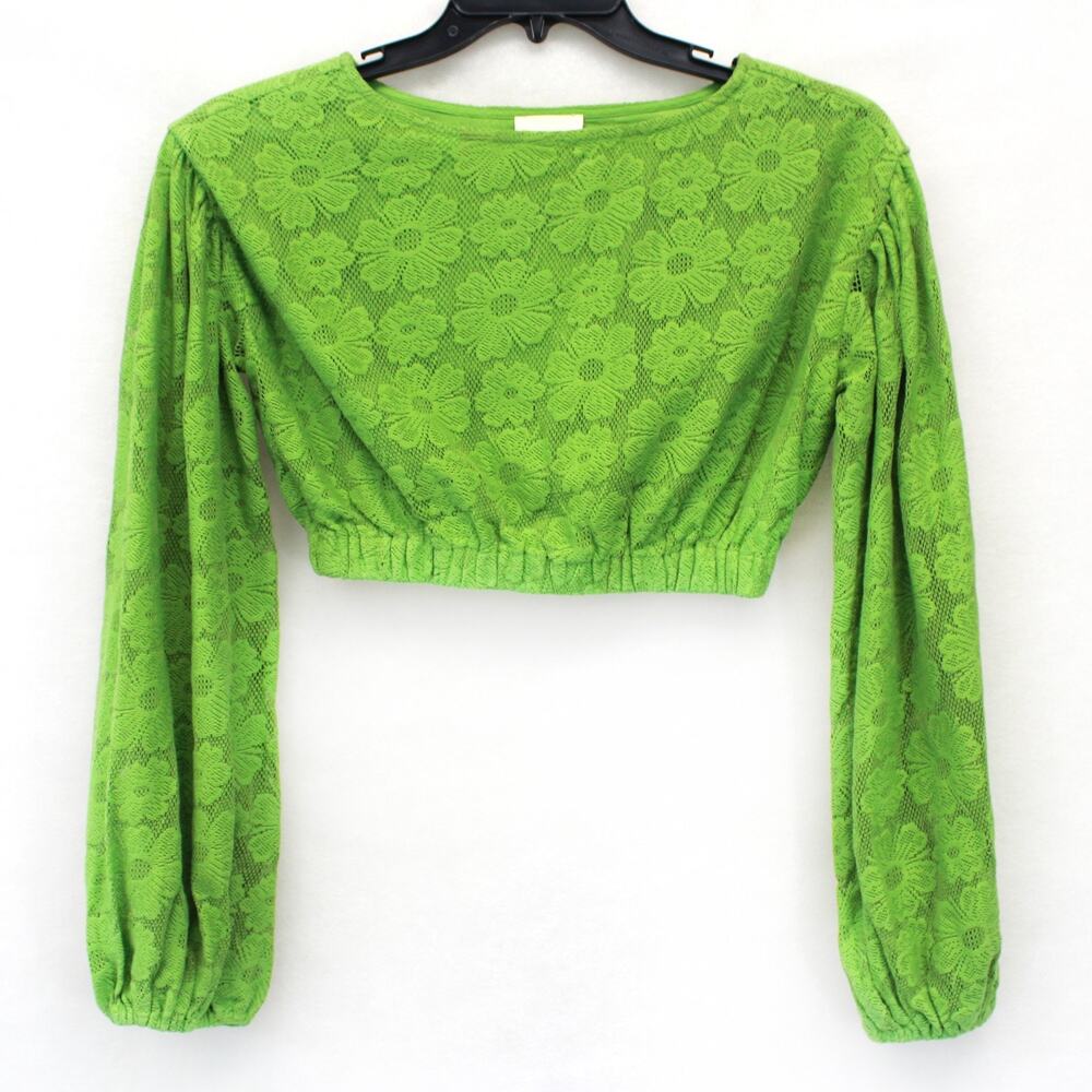 Mariadelaorden Cropped Green Top Pullover Long Sleeve Flower Cottagecore XS